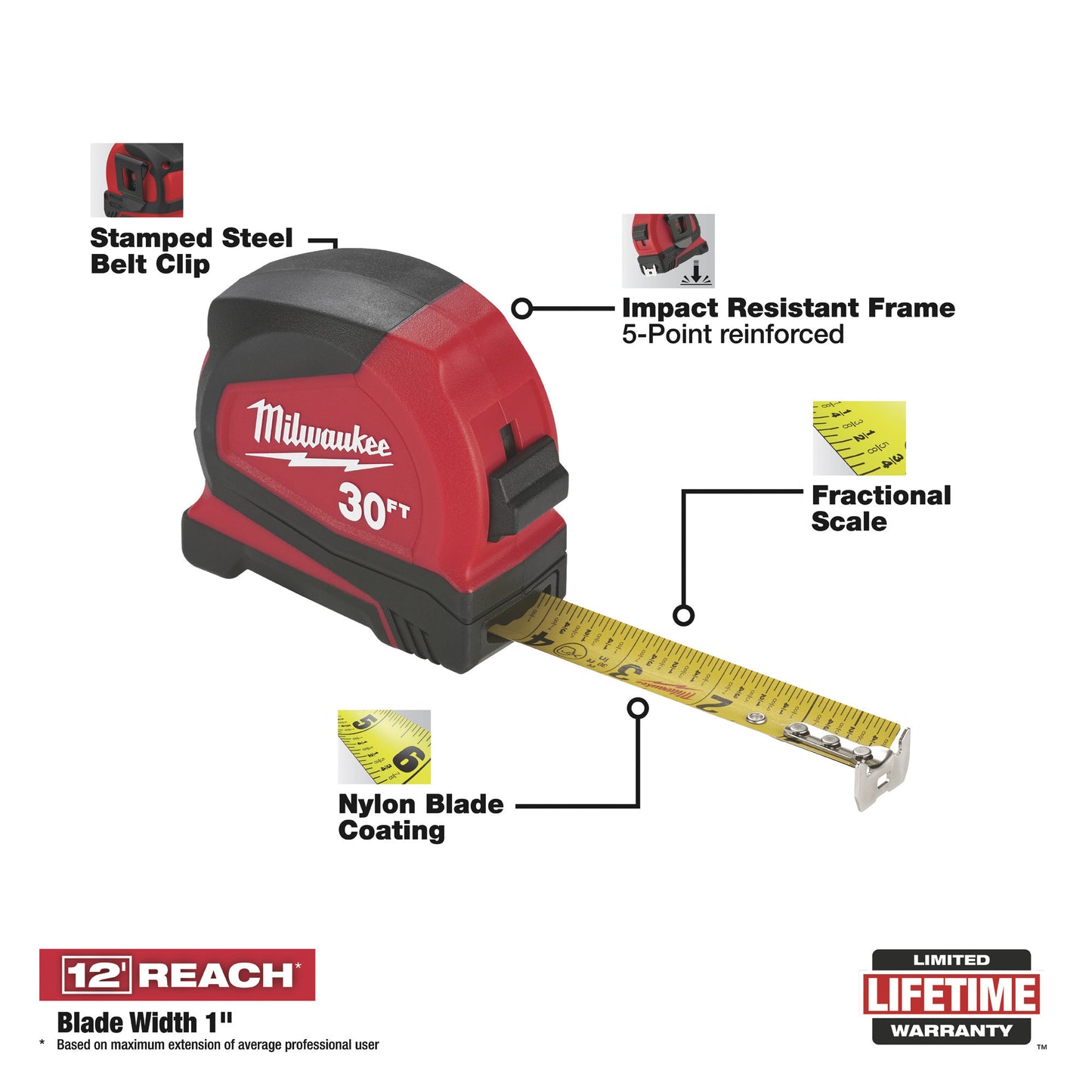 Milwaukee 30Ft. Compact Tape Measure, Model# 48-22-6630