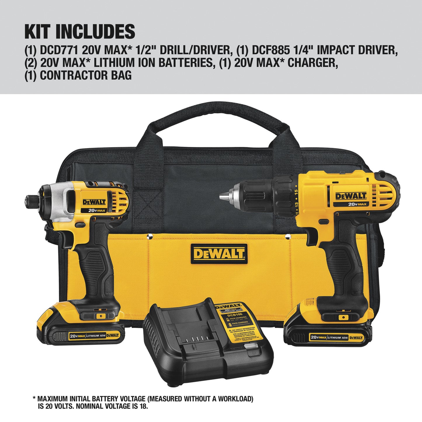 DEWALT 20V Cordless Drill/Impact Combo Kit