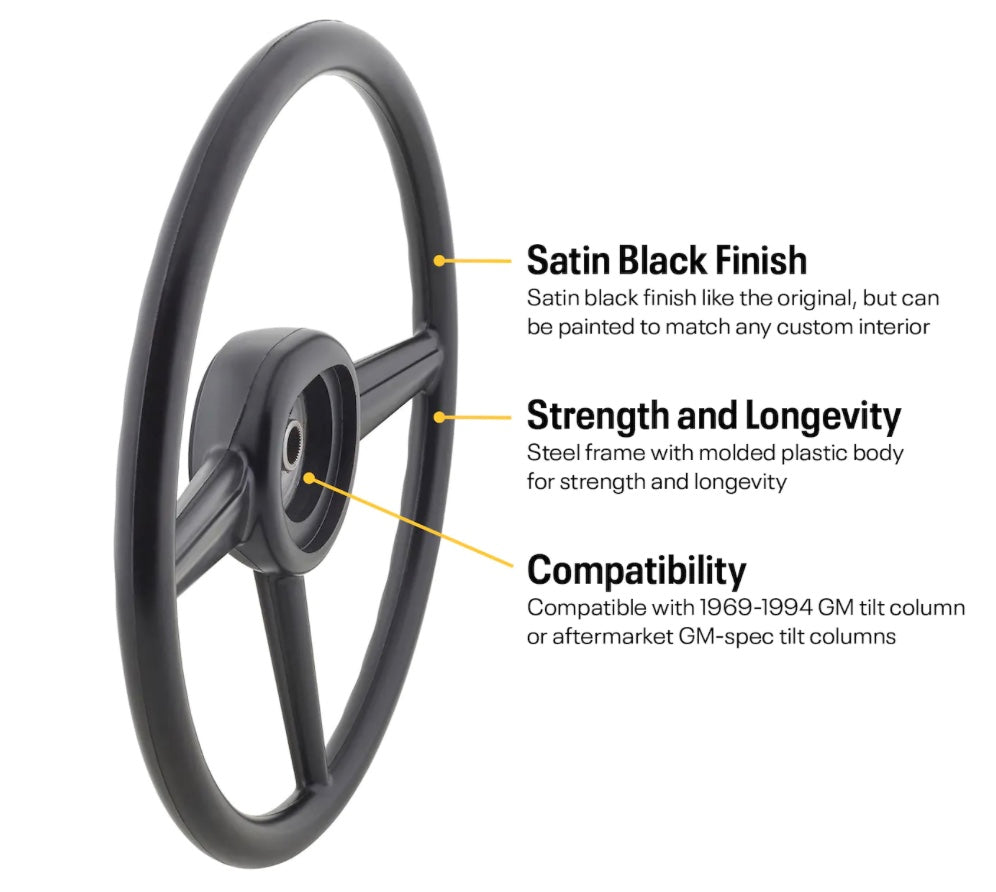 47-54 Chevy/GMC Truck 15 Inch Steering Wheel, Black