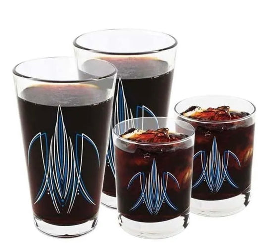 Pinstriped Glass Set (4), Blue