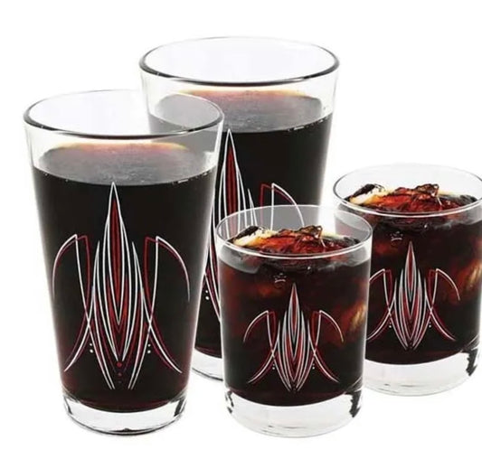 Pinstriped Glass Set (4), Red