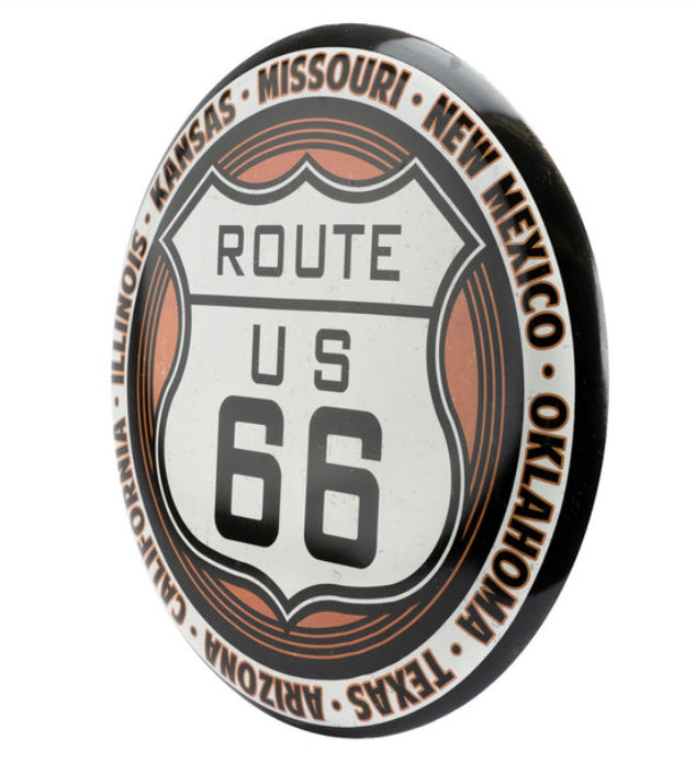 Large Curved Tin Button - Route 66